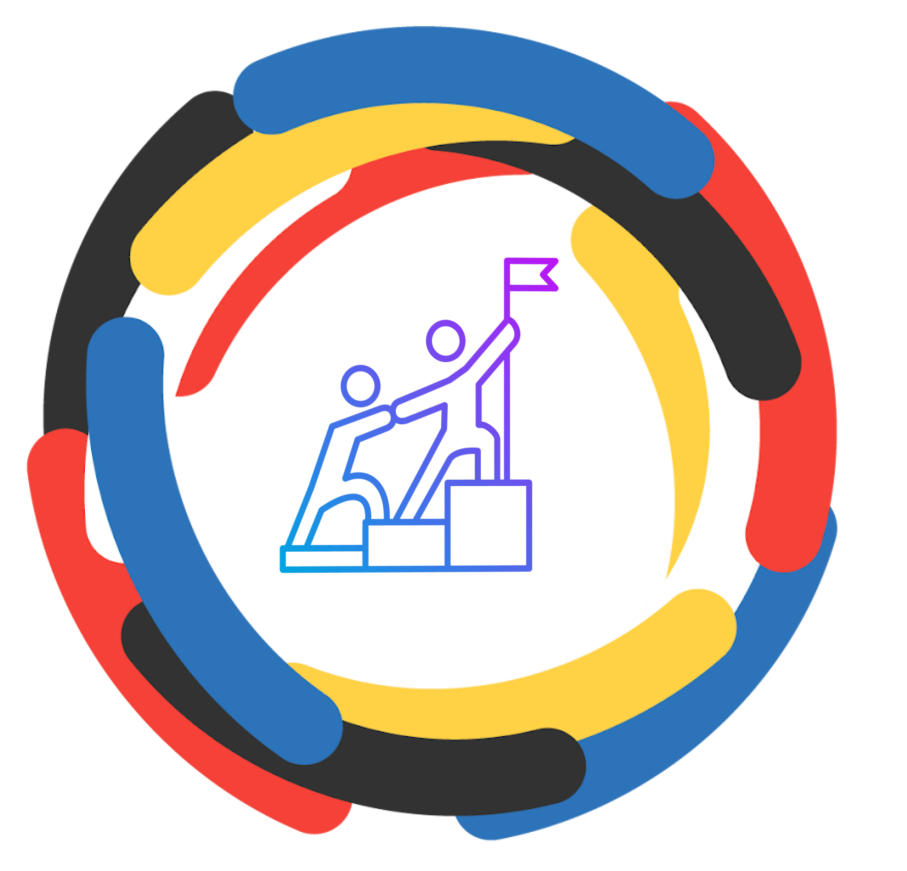 a coach leads his candidate onto the podium